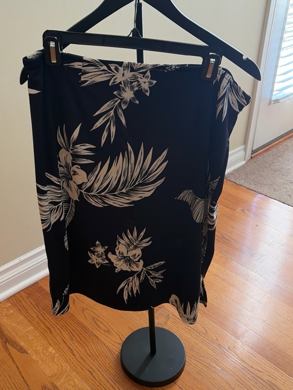 Axcess Black Midi Skirt with White Tropical Print